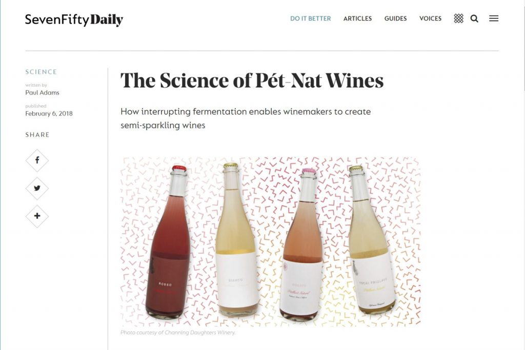 Screen shot of the seven-fifty daily article about pet-nat wines